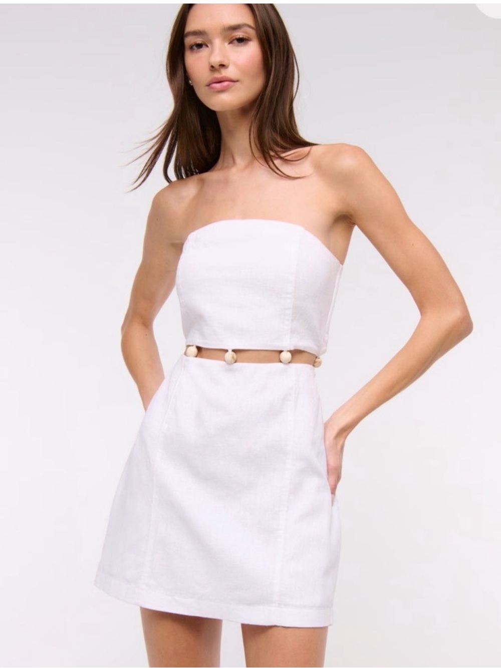 Abercrombie & Fitch White Strapless Cutout Mini Dress with Bead Trim